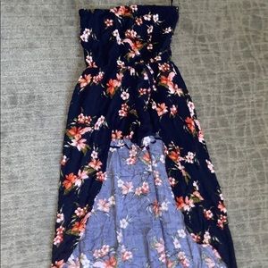floral print strapless dress with shorts !!